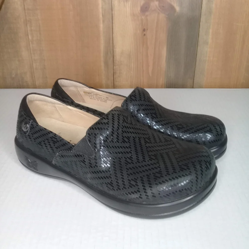 Alegria Keli Pro Black Dazzler Geo Design Nursing Clog Slip On Sz 6.5 - Picture 4 of 10